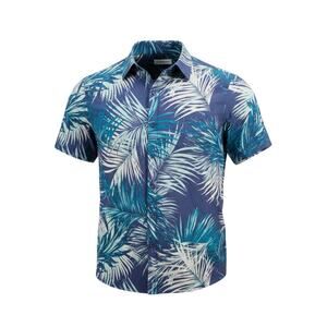Cubavera Linen Blend Tropical Shirt XL Blue Palm Leaf Button Up Resort